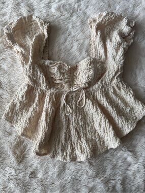 Urban Outfitters Cream Textured Peplum Crop Top